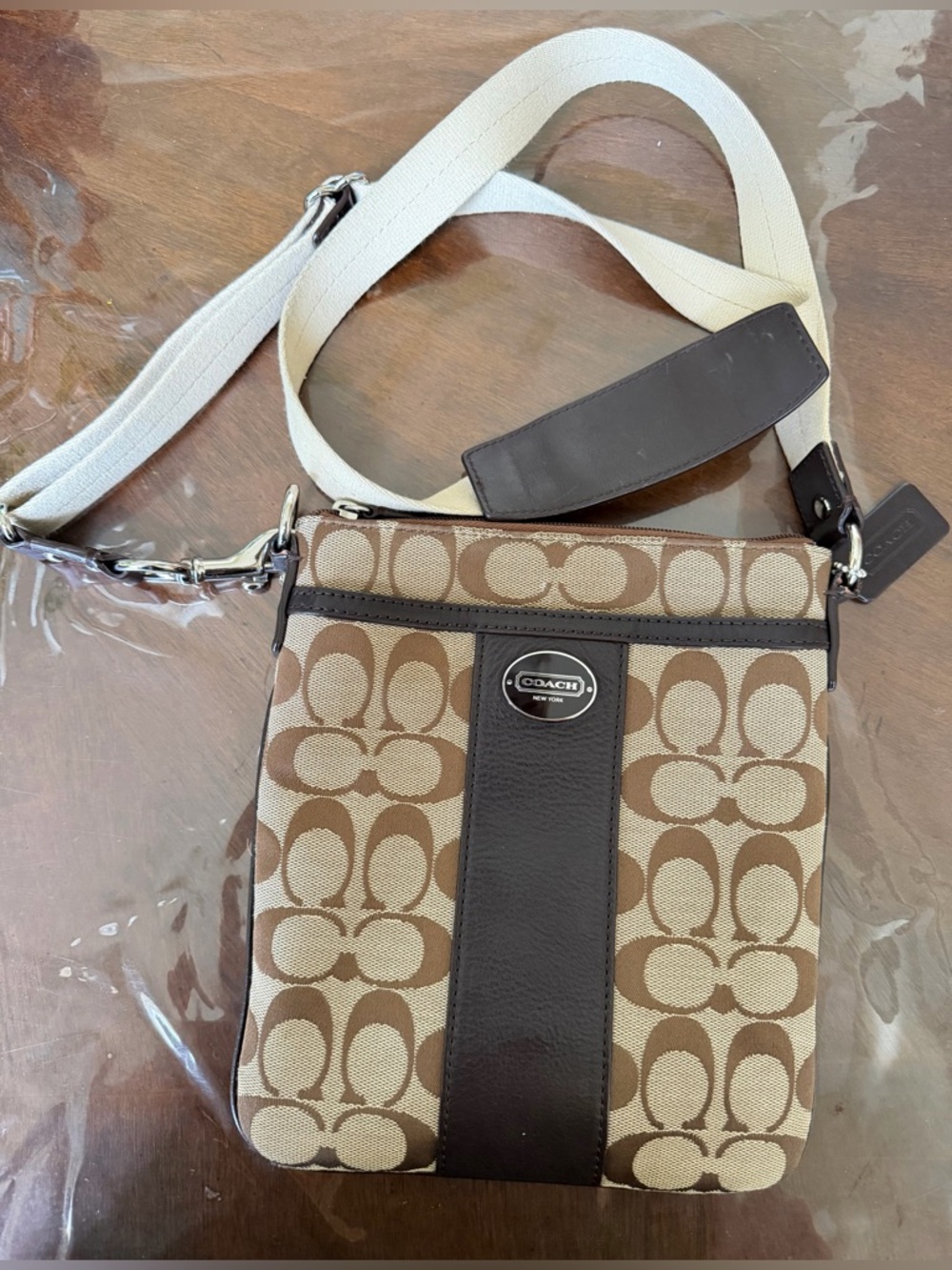 Like new COACH Legacy Brown Signature Jacquard Swingpack Crossbody Purse Bag - Picture 2 of 6